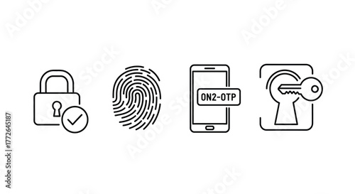 Security icons set digital access authentication biometric login and password protection concepts vector