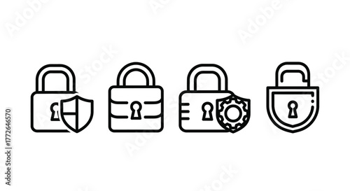 Set of four padlock icons representing security privacy protection and access control concepts vector