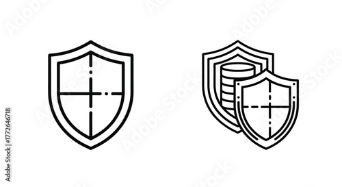 Two simple shield icons representing security safety and protection concepts vector