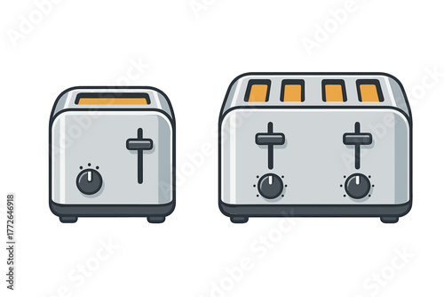 Modern electric toasters set with two and four slice slots