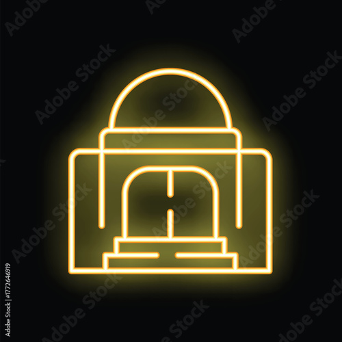 Glowing neon line taj mahal icon isolated on black background. Vector illustration