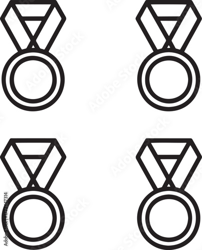 Set of Medal Outline vector illustration isolated On Transparent Background