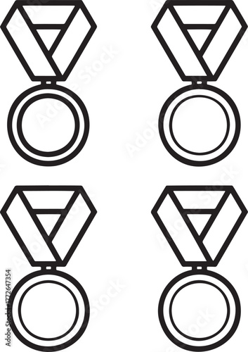 Set of Medal Outline vector illustration isolated On Transparent Background