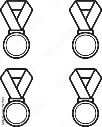 Set of Medal Outline vector illustration isolated On Transparent Background