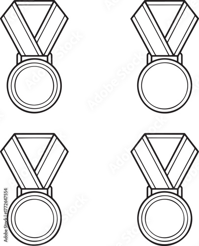 Set of Medal Outline vector illustration isolated On Transparent Background