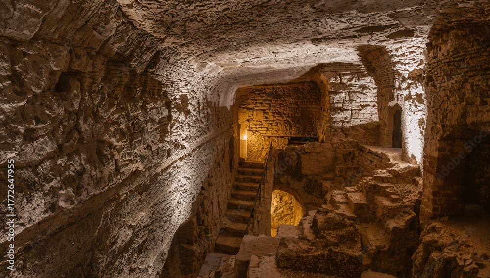 Fototapeta premium Subterranean Settlement Beneath the Surface