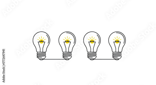 Four filament light bulbs connected in series glowing brightly representing ideas and innovation vector