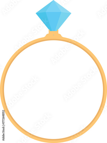 Gold ring with blue diamond gemstone flat vector illustration