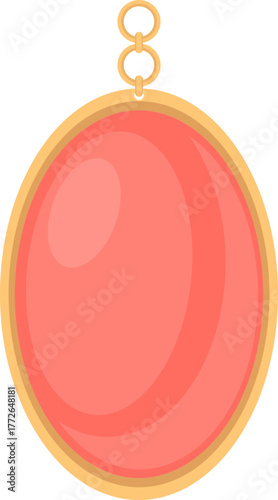 Pink Oval Gemstone Pendant with Golden Frame. Elegant Jewelry Illustration on White Background.