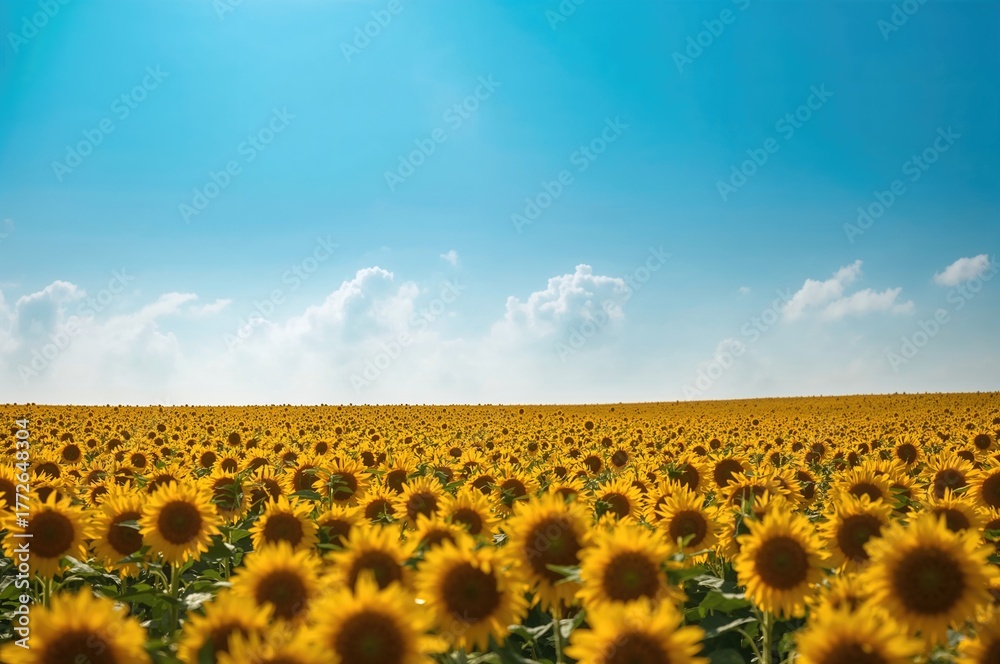 Fototapeta premium Field of sunflowers under a clear blue sky