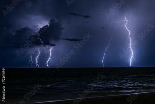 Tropical Lightning Storm Over the Ocean