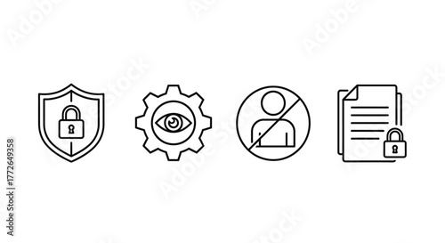 Digital security icons set protecting privacy and data with lock shield eye and user settings vector