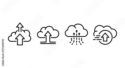 Cloud upload icons set digital data transfer and storage symbols collection vector