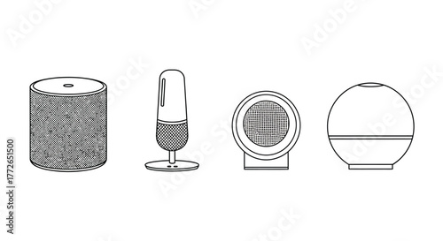 Four technical drawings of different industrial components on vector