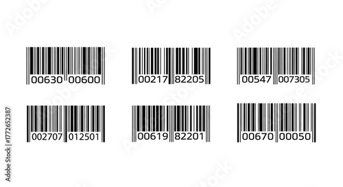 Six different barcode examples with unique product identification numbers for commerce and retail transactions vector