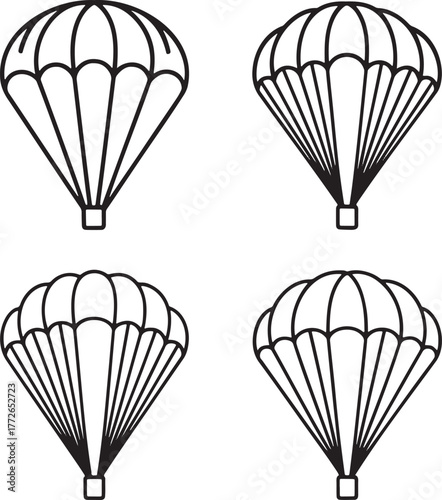 Set of Parachute Outline vector illustration isolated On Transparent Background