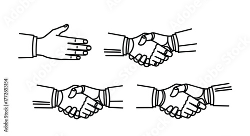 Four stages of a handshake business deal agreement partnership unity collaboration concept vector