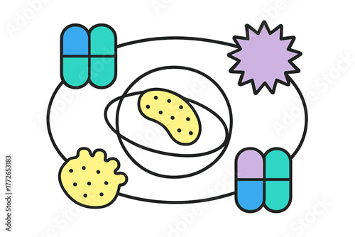 Colorful abstract representation of cellular components and molecular interaction