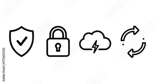 Security shield lock cloud lightning refresh arrows data protection concept icons vector