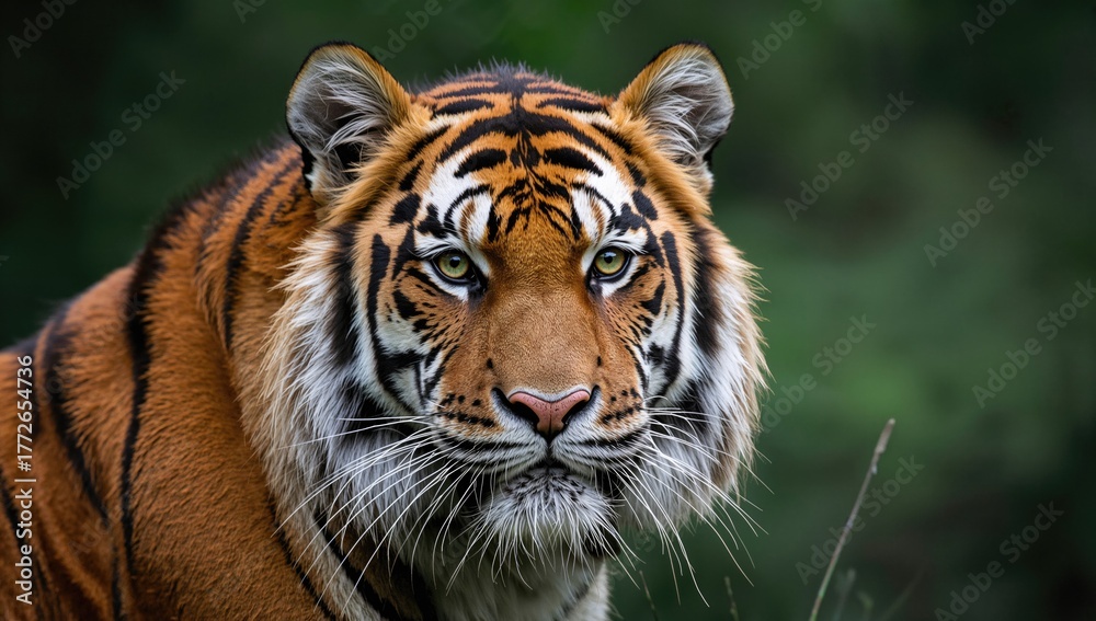 Fototapeta premium The coat of the Sumatran tiger is noticeably darker compared to other tigers, which usually range from reddish yellow to deep orange.