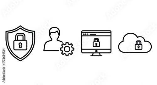 Digital security icons set data protection cloud computing user access and network protection concepts vector
