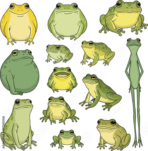 Isolated a kinds of deferent frog smile hand drawn vector art with white background.