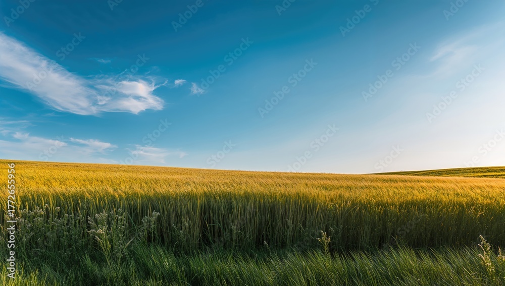 Fototapeta premium Golden grain field under a clear azure sky