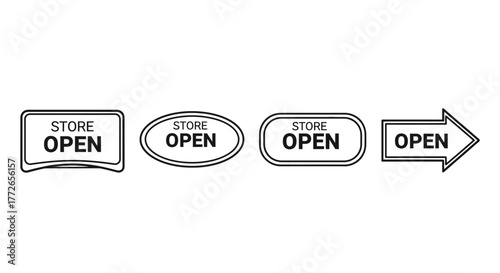 Collection of four hand drawn open signs various shapes and styles for retail business promotion vector