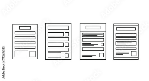 Four hand drawn form layouts showcasing different input field styles and structures vector