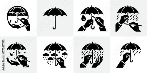 Umbrella Protection and Weather Icons Set
