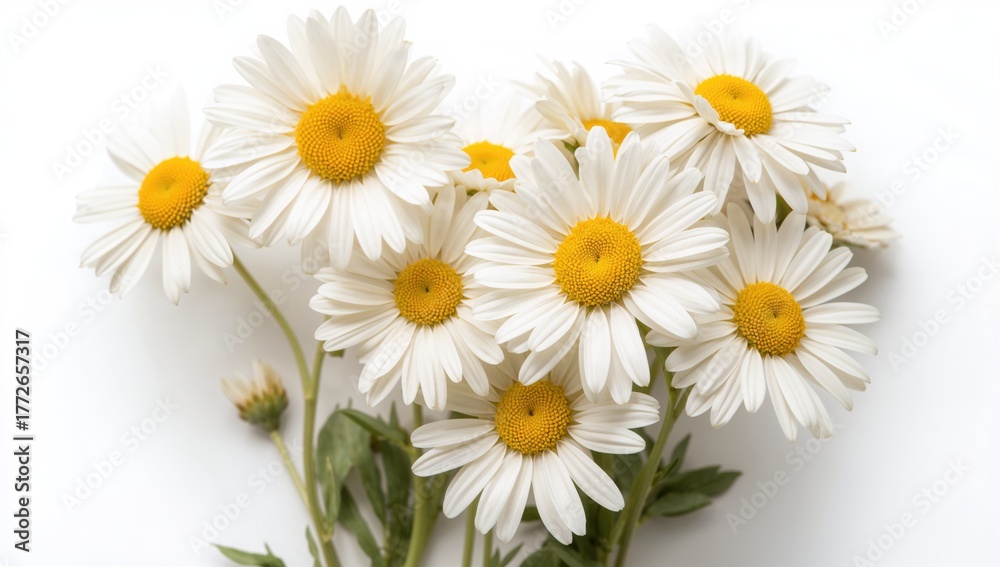 Obraz premium Isolated daisy flowers on a white backdrop, suitable for packaging design