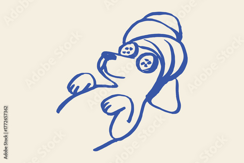 Dog spa relaxation sketch hand drawn line art vector illustration
