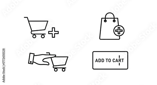 Set of four simple shopping cart and bag icons for online retail and e-commerce vector