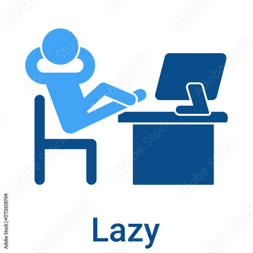 Lazy Icon in Duotone Solid Style. Person procrastinating on desk. Tiredness and apathy symptom.