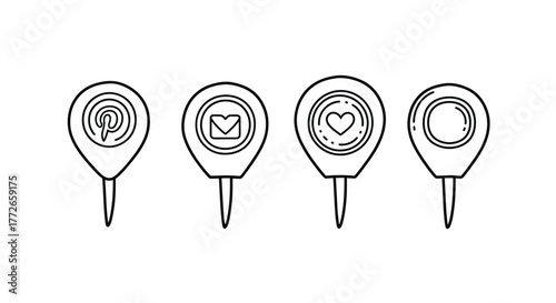 Hand drawn location pins icons for map navigation communication and social media elements vector