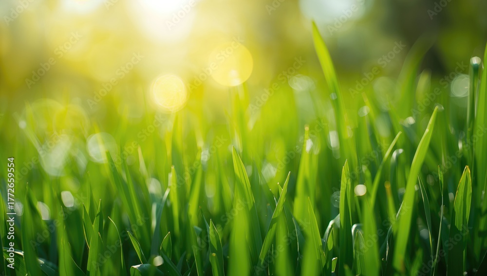 Fototapeta premium Vibrant green shimmering backdrop of natural foliage with sunlight filtering through leaves in a warm season setting