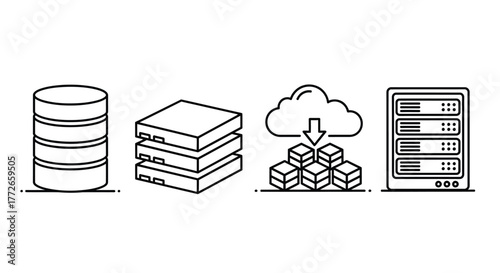 Digital data storage server cloud computing icons representing databases servers and cloud services vector