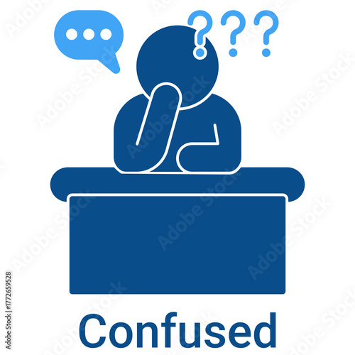 Confused Icon in Duotone Solid Style. Person with question marks, complex, and lost symbol. Uncertainty.