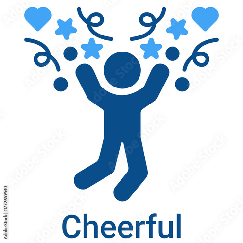 Cheerful Icon in Duotone Solid Style. Happy person celebrating success. Joy and euphoria symbol. Happiness.