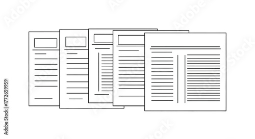 Collection of blank forms and documents showing data fields and lines for information input vector