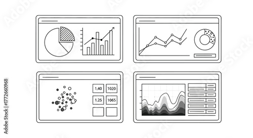 Hand drawn business charts and graphs displays for data analysis and reports vector