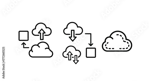 Digital cloud data transfer and synchronization icons set for network and technology concepts vector