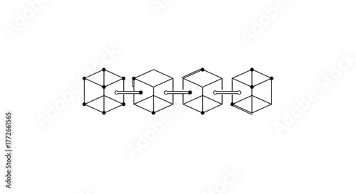 Geometric cube transformations showing wireframe structure and vertex connections vector
