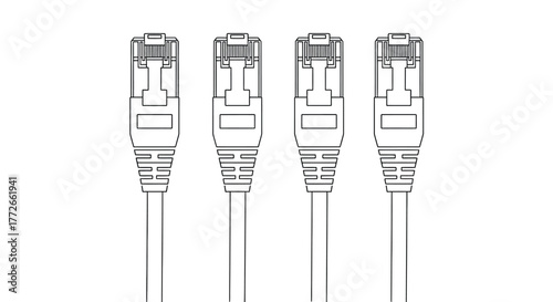 Four ethernet cables with clear rj45 connectors on a plain white surface vector