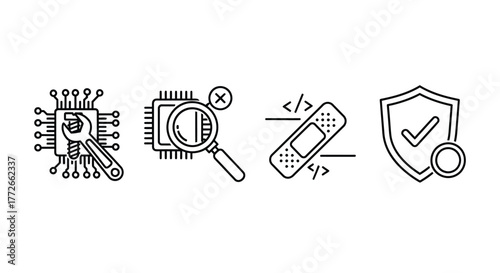 Digital security and repair concepts represented by hand-drawn icons for technology and cybersecurity vector