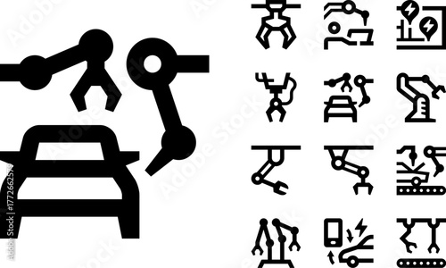 Car Assembly Manufacturing Line Icons