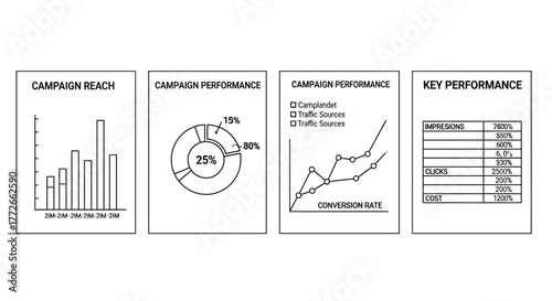 Business charts and graphs showing data analysis and financial performance trends vector