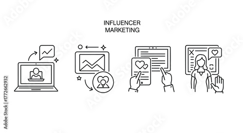 Digital marketing strategy icons representing online advertising analytics data and team collaboration vector