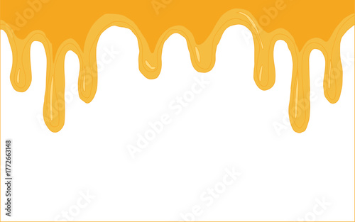 Melting cheese drip background. Smooth cheddar sauce pattern. Minimal liquid dairy splash texture for food design. Tasty snack topping abstract illustration wallpaper.