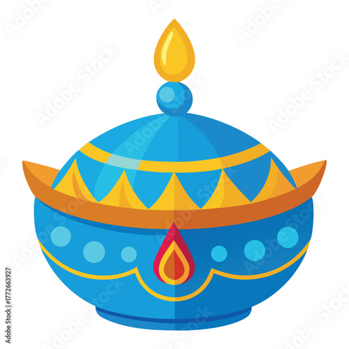 Ornate blue and gold decorative bowl with flame motif